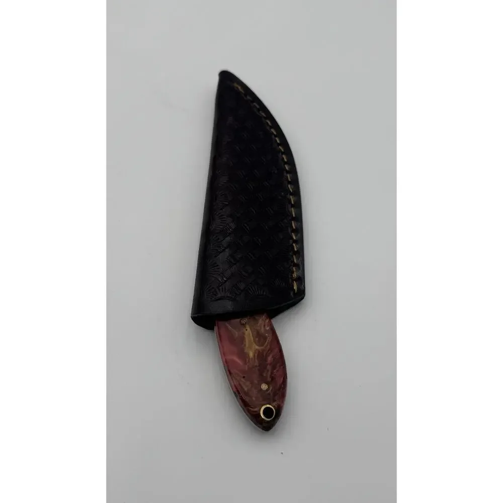 Handmade Damascus Steel Fixed Blade Knife w/ Leather Sheath – Pakistan Made NEW